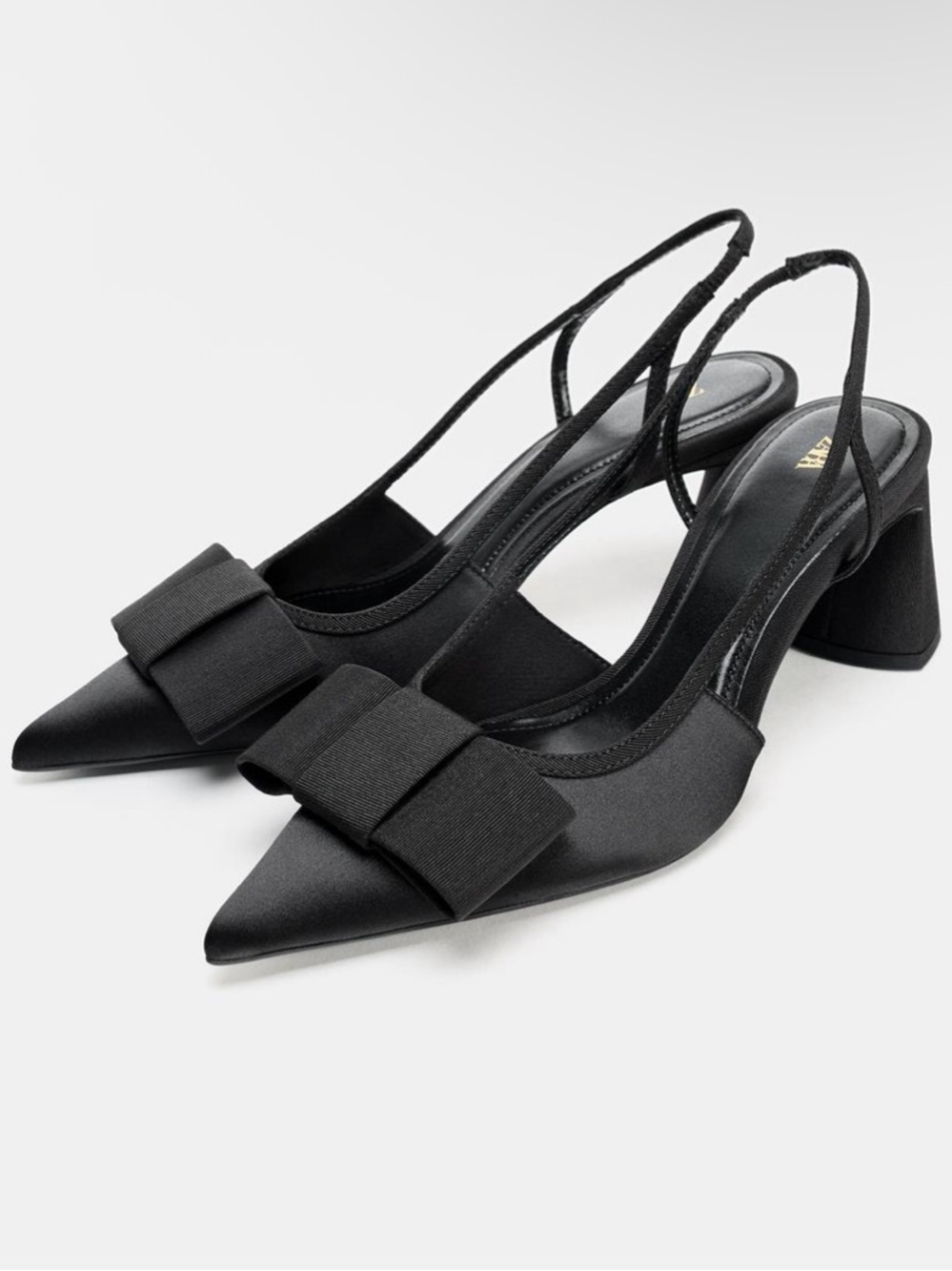 ZARA Black Pointed Bow Slingback Heels